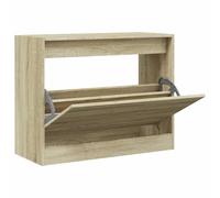 Scarpiera in legno di ingegneria, 1 cassetto pieghevole, per ingresso | Mobile sottile con 2 livelli, piano decorativo, montaggio a parete incluso, uso corridoio o spogliatoio