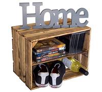 Scarpiera in legno fiammato, portascarpe per bambini e adulti, stabile, effetto cassette di frutta (fiammato, piccolo, 40 x 30 x 25 cm, set da 1)