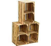 Scarpiera in legno fiammato, portascarpe per bambini e adulti, stabile, effetto cassette di frutta (mini 38 x 22 x 19 cm, set da 3)