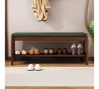 Scarpiera in legno massello con cuscino in pelle verde - 2 ripiani per ingresso elegante corridoio e camera da letto organizer durevole e funzionale per soggiorno