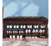 Scarpiera in legno massello con scomparto nascosto, marrone scuro, 80 x 35 x 48 cm, con imbottitura per scarpe grandi, tacchi alti e stivali alti al ginocchio, elegante nizer da ingresso