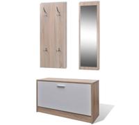Scarpiera in Legno Set 3 in 1 Rovere e Bianco con Specchio e Appendiabiti | Scarpiera,specchio con cornice,appendiabiti,4 ganci in metallo,legno multistrato,plastica,lega di alluminio,ingresso