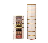 Scarpiera in metallo a 12 livelli, torre angolare rotante a 306°, Lazy Susan ottagonale dorato, soluzione di archiviazione da ingresso da 210 cm, elegante accesso a 360 ° per armadio nization