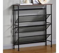 Scarpiera in metallo per corridoio, salvaspazio, inclinata, con parte superiore in MDF, in stile industriale, per ingresso, soggiorno e camera da letto (nero, 72 x 23 x 80 cm)