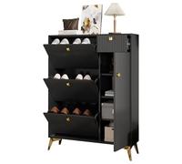 Scarpiera Inclinata Stretta con 3 Ante Ribaltabili, Cassetto e Porta - Armadio Scarpe Moderno per Ingresso Piccolo (90x25x121 cm), Design Anti-Ribaltamento, Organizzatore Multifunzionale (Nero)