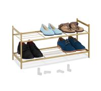 Relaxdays Scarpiera da Ingresso, 2 Ripiani in Acciaio, 6 Scarpe, Scaffale Portascarpe Impilabile, 33,5x70x26 cm, Oro
