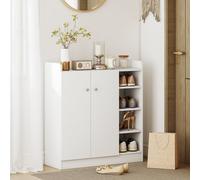Scarpiera Ingresso con 4 Ripiani Aperti, Scarpiera Armadio Multiuso con Armadietto a 2 Ante e Ripiani Regolabili, Porta Scarpe Salvaspazio per 12 Paia, 83x30x90 cm, Bianco