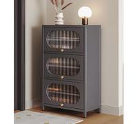 Scarpiera leggera di lusso con 3 ante a pressione, ampia scarpiera in acciaio al carbonio per ingresso, laminati rimovibili per una facile conservazione ed elegante esposizione