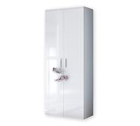 Scarpiera Lincoln alta, bianco lucido, versatile armadietto multiuso con 11 ripiani regolabili, 80 x 190 x 35 cm (larghezza x altezza x profondità)
