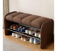 Scarpiera marrone scuro a 3 livelli con seduta cuscino e struttura in metallo, organizer per ingresso in pelle sintetica imbottita 80 cm di lunghezza, perfetta per corridoio e ingresso.