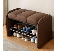 Scarpiera marrone scuro con seduta imbottita, struttura in metallo a 3 livelli, panca da ingresso in pelle PU, scarpiera per corridoio di lunghezza 60 cm, elegante e funzionale