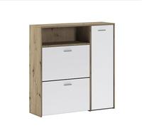 Scarpiera Mobile Portascarpe Salvaspazio Ingresso Con 2 Ribalte Doppia Profondità 3 Ante Con Ripiani Design Moderno Per Corridoio Sala 91.5 x 94 x 26.6 Cm Bianco e Rovere