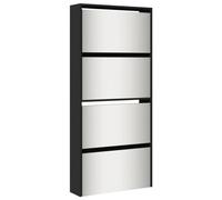 Scarpiera moderna a 4 ripiani con specchio e 4 cassetti pieghevoli, elegante design nero, salvaspazio, per soggiorno, corridoio e camera da letto, dimensioni 63 x 17 x 134 cm