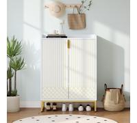 Scarpiera Moderna Bianco, Mobiletto Portascarpe Ingresso con 2 Ante e Divisori Regolabili Armadio Scarpiera Salvaspazio Slim Legno Armadietto Portaoggetti per Soggiorno e Camera (Bianco, 75x37x105 cm)