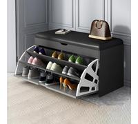 Scarpiera moderna con 3 cassetti ribaltabili, seduta imbottita, panca portaoggetti per ingresso con ripiano sollevabile, scarpiera nera per camera da letto e corridoio, 80 x 30 x 51 cm