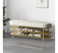 Scarpiera moderna con cuscino in pelle, struttura in metallo, scarpiera a 2 ripiani, per ingresso, soggiorno, camera da letto, corridoio, elegante e funzionale