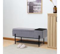 Scarpiera moderna di metà secolo, elegante panca da ingresso con scarpiera nascosta, gambe in metallo, versatile ottomana per soggiorno, letto e corridoio, lavabile, rivestimento in lino grigio