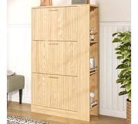 Scarpiera moderna e minimalista in legno, design a tre ante, grande capacità, ripiani aperti, elegante e pratica, adatta per ingresso / foyer, 70 x 23,5 cm