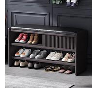 Scarpiera moderna imbottita per ingresso con cuscino in pelle, per corridoio, scarpiera grigio scuro con seduta nera, 60 x 30 x 45 cm