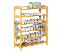 Scarpiera moderna in bambù a 6 ripiani, stretta per ingresso, appartamento, corridoio o stanza, multi-livello per riporre scarpe, design elegante e salvaspazio