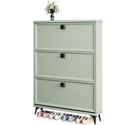 Scarpiera moderna in legno bianco, sottile, verticale, per ingresso, design chiuso, soluzione salvaspazio per calzature, opzioni di colore: verde/grigio.
