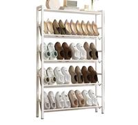 Scarpiera moderna in metallo stretta, autoportante, inclinata, salvaspazio, per ingresso, corridoio, armadio, dormitorio (bianco, 800 x 150 x 1200 mm)