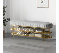 Scarpiera moderna in pelle imbottita con struttura in metallo a 2 ripiani per ingresso, soggiorno, camera da letto, corridoio, elegante organizer per scarpe con cuscino