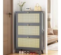 Scarpiera moderna in rattan per ingresso, autoportante, chiusa, design salvaspazio, elegante finitura grigia (67 x 25 x 113 cm), perfetta per la casa