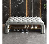 Scarpiera moderna in velluto con armadietto, comoda seduta grigio chiaro, 100 x 40 x 45 cm, elegante soluzione per riporre oggetti sul comodino