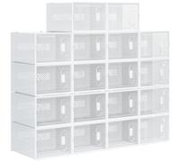 Scarpiera Modulare 18 Cubi 28x36x21 cm in Plastica Bianco e Trasparente