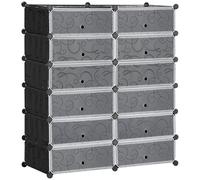 Scarpiera Modulare 94x37x108 cm 12 Cubi in Plastica e Acciaio Nero e Bianco