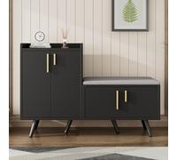 Scarpiera multifunzione nera con 4 ante imbottite per camera da letto, elegante scarpiera per ingresso e scarpiera salvaspazio per scarpe