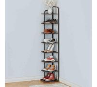 Scarpiera multilivello sottile in metallo con ripiani aperti, compatta per ingresso e camera da letto, 27 x 26 x 128 cm, elegante design nero