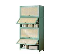 Scarpiera multistrato in rattan, con ante ribaltabili e ripiani regolabili, per armadio, corridoio, camera da letto, 5/7/9/11 ripiani, colore verde