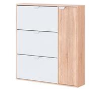 Scarpiera Multiuso 3 Ribalte Con Anta Laterale A 5 Ripiani Regolabili Mobiletto Salvaspazio Per Ingresso Camera Contiene Fino A 30 Paia Di Scarpe Design Moderno 112 x 105 x 24 Cm Rovere E Bianco