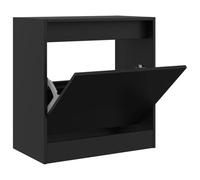 Scarpiera nera, 60 x 34 x 63,5 cm, in legno con sportello e 2 scomparti | Design sottile, resistente all'umidità, ripiano stabile, sportello con 2 scomparti, supporto da parete incluso