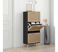 Scarpiera Nero 52x25x115cm Legno Multistrato e Rattan Naturale