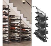 Scarpiera organizer - Scaffale verticale estraibile regolabile per piccole camere da letto, soluzione di archiviazione impilabile a 11 ripiani, design salvaspazio, in metallo, nero