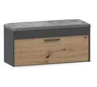 CDF Scarpiera con Seduta e Vano Contenitore Panca da Ingresso Moderna con Anta a Ribalta e Ripiano Interno Salvaspazio 100 x 35 x 49 cm - Antracite/Rovere Artisan