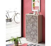 Scarpiera Peonia, Mobile Multiuso da Ingresso con 3 Ante a ribalta, Armadietto portascarpe a Doppia profondità, 100% Made in Italy, 67x28h112 cm, Olmo e Fantasia
