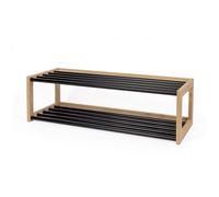 Scarpiera per corridoio slussen in legno massello, acciaio, dimensioni 100 x 38 x h30 cm, peso 14,5 Kg, finitura rovere, nero nero