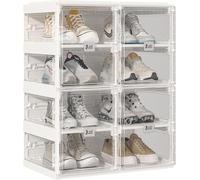 Scarpiera Pieghevole Con Porta Magnetica Trasparente Organizer For Scarpe Plastica Salvaspazio For Ingresso Armadio Mobiletto Impilabile For Riporre Scarpe Da Ginnastica(Clear,4 Tiers 8 Pairs)