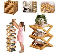 Scarpiera Pieghevole in Bambù 8/9/10 Livelli, Porta Scarpe Senza Installazione Verticale - Organizer Salvaspazio Multifunzione per Ingresso, Corridoio, Armadio(3 Tier)