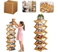 Scarpiera Pieghevole in Bambù 8/9/10 Livelli, Porta Scarpe Senza Installazione Verticale - Organizer Salvaspazio Multifunzione per Ingresso, Corridoio, Armadio(6 Tier)