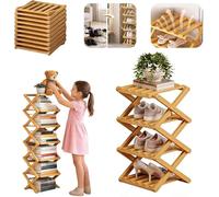 Scarpiera Pieghevole in Bambù 8/9/10 Livelli, Porta Scarpe Senza Installazione Verticale - Organizer Salvaspazio Multifunzione per Ingresso, Corridoio, Armadio(4 Tier)