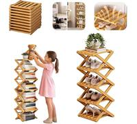 Scarpiera Pieghevole in Bambù 8/9/10 Livelli, Porta Scarpe Senza Installazione Verticale - Organizer Salvaspazio Multifunzione per Ingresso, Corridoio, Armadio(5 Tier)