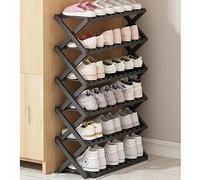 Scarpiera pieghevole in bambù a 6 ripiani, salvaspazio, per interni ed esterni, ideale per casa e campeggio, colore nero