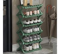 Scarpiera pieghevole in bambù, salvaspazio, a 6 strati, per interni/esterni/campeggio, verde, 50 cm, perfetta per riporre le scarpe e massimizzare lo spazio