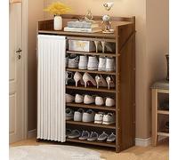 Scarpiera pieghevole in bambù senza montaggio, 7 strati autoportante nizer per ingresso, uso interno ed esterno, scaffale salvaspazio per scarpe, colore marrone, altezza 69,8 cm