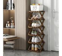 Scarpiera Pieghevole, Organizer Verticale per Scarpe in Bambù, Scaffale alto Multifunzionale e Stretto per Scarpe per Ingresso, Armadio, Angolo, Camera da Letto, Corridoio, Colore Marrone, 6 Ripiani